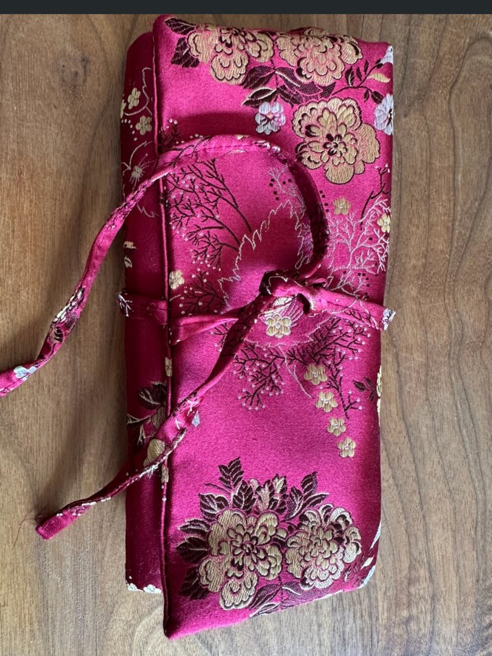 Vintage Brocade Satin Jewelry Roll Organizer Wrap